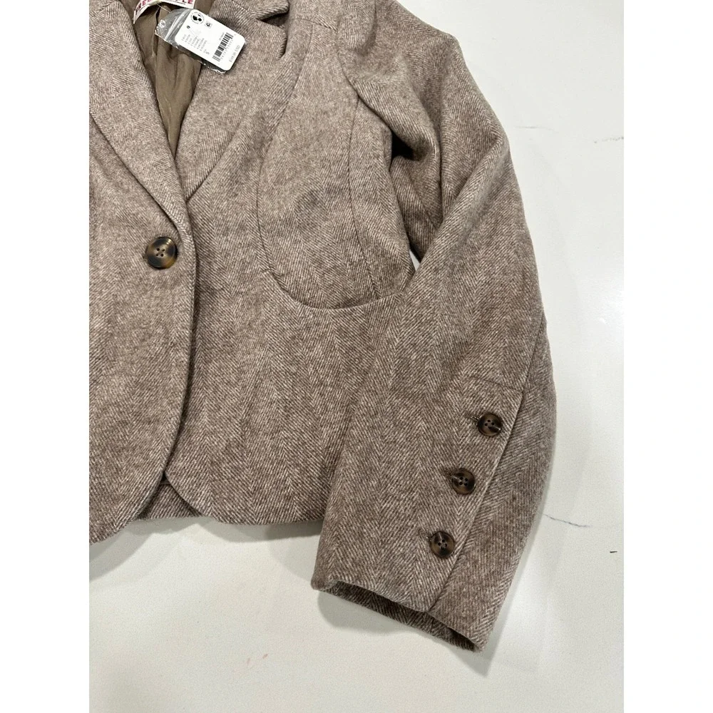 Free People Satchel Ivory Herringbone Wool Blend Blazer OB2320896 Mens S